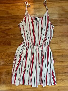 H&M White and Red Striped Spaghetti Strap Romper